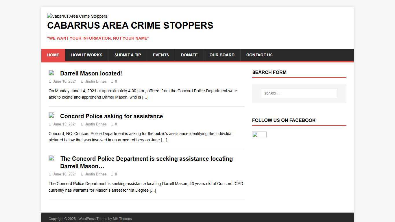 Cabarrus Area Crime Stoppers - "We want your information, not your name"